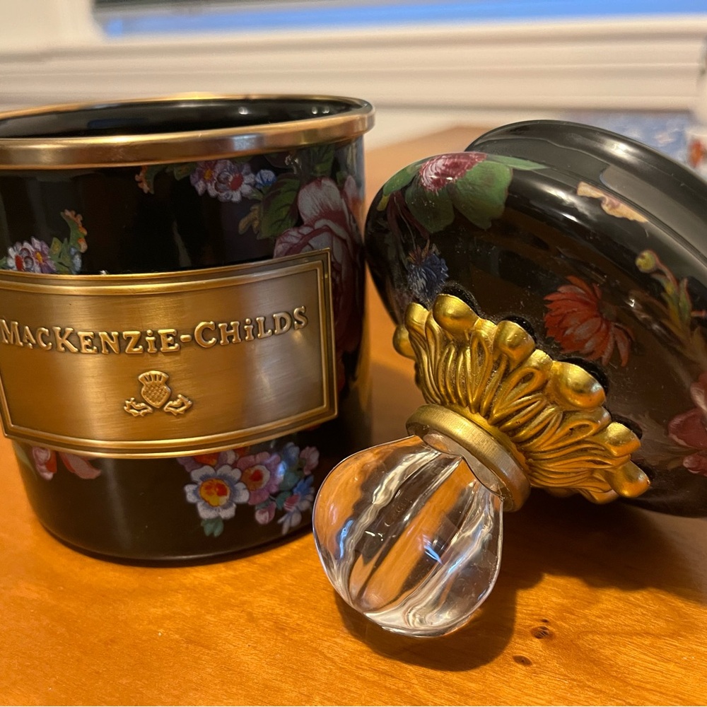 MacKenzie-Childs Black and Gold Floral Mini Canister